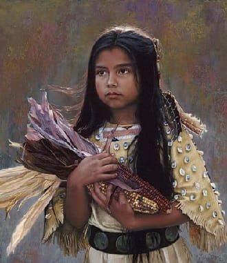 Indian girl carrying corn